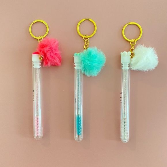 3pcs Tube Eyelash Brush/Spoolie with Furball & Gold Keychain | Mascara Wand - Picture 2 of 6